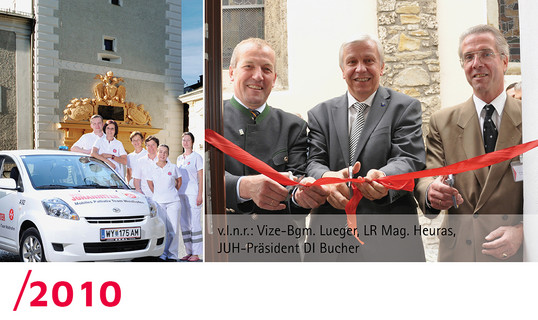 2010: Ein Gruppenfoto des Palliativteams, sowie Bürgermeister, Landesrat und Präsident der Johanniter bei der Eröffnung der Station.