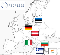 Eine Landkarte, wo die Länder aus denen die teilnehmenden Organisationen kommen, eingezeichnet sind - Estland, Deutschlanf, Österreich, Italien, Bulgarien, Griechenland und Zypern